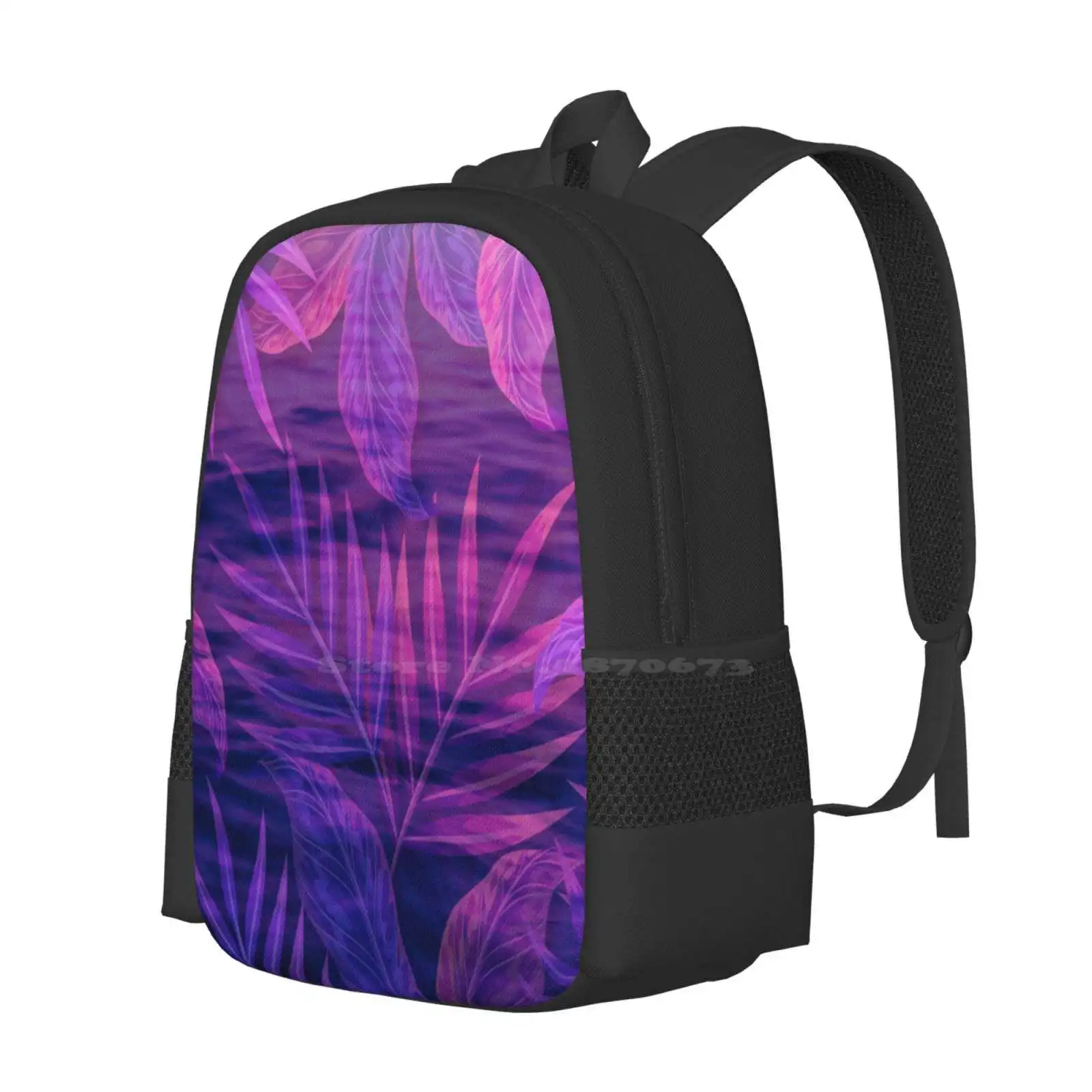 Liquid Pink And Purple Neon Exotic Plant Pattern Pattern Design Laptop Travel School Bags Exotic Flowers Tropical Flowers