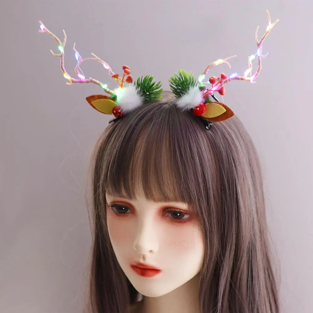 Make-Up Mit Led-Licht Blume Zweig Zweig Frauen Haar Clip Koreanischen Stil Haar Clip Weihnachten Geweih Haarnadel Haar Zubehör