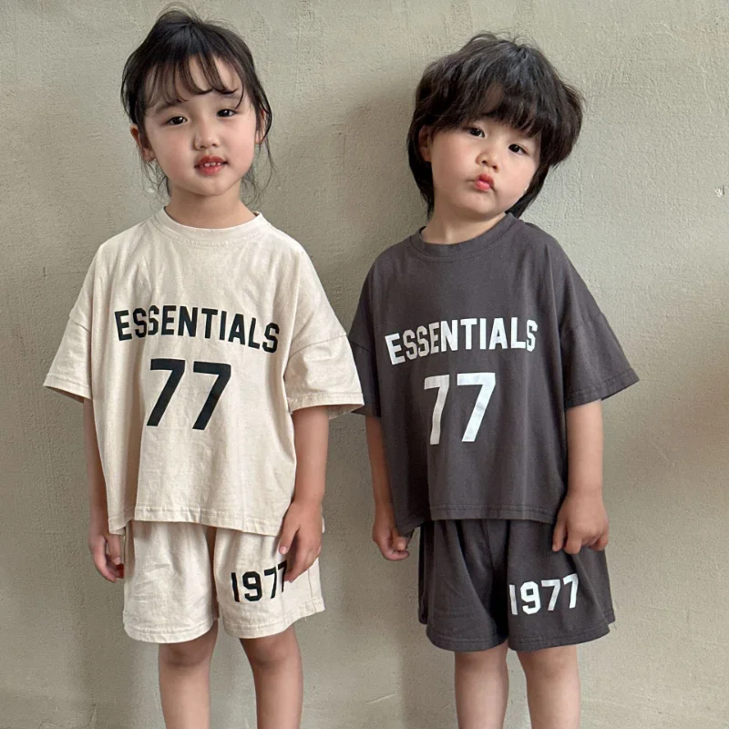 

Children summer sports suit boys clothes girls 2023 new baby casual short sleeve with shorts two pieces set summer clothes