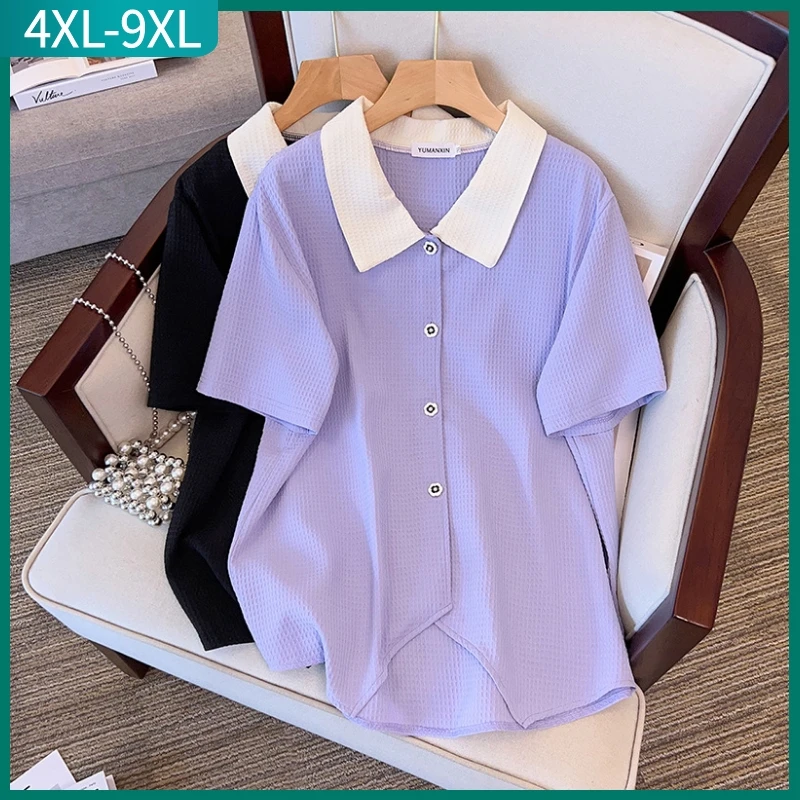 New 2023 Summer Plus Size Tops For Women Large Size Short Sleeve Loose Casual Purple Black Shirt 4XL 5XL 6XL 7XL 8XL 9XL