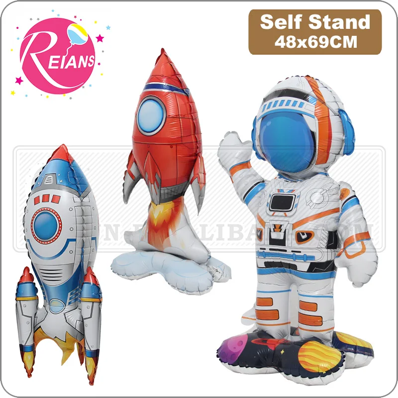 Inflatable Rocket spaceman astronaut Balloons Base Standing Rockets Foil Balloon Boys Space Theme Birthday Party Kids Toys Decor