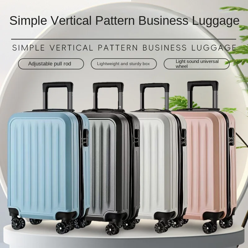 KO-KU Simple Fashion 20 Inch Suitcase Universal Wheel Combination Lock Trolley Case Solid Colour Business Striped Boarding Box