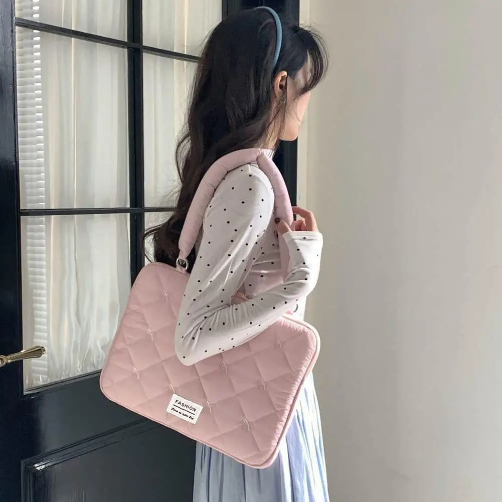 Cute Bow Embroidered Laptop Sleeve Bag For 11-15 Inch Portable Shoulder Handbag Fashion Notebook Case For Women