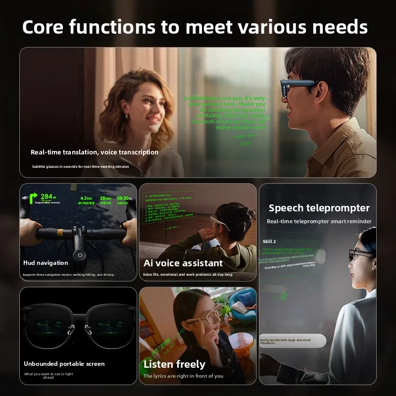 Smart AR Glasses Full-Color Lightwave Guide Real-Time Translation HUD Navigation Teleprompting Meeting Recording AI Large Model