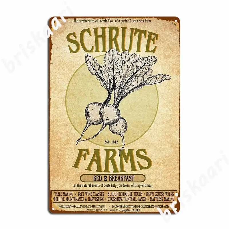 Schrute Farms Dwight Schrute Metal Plaque Poster Pub Garage Wall Decor Wall Cave Create Tin Sign Poster