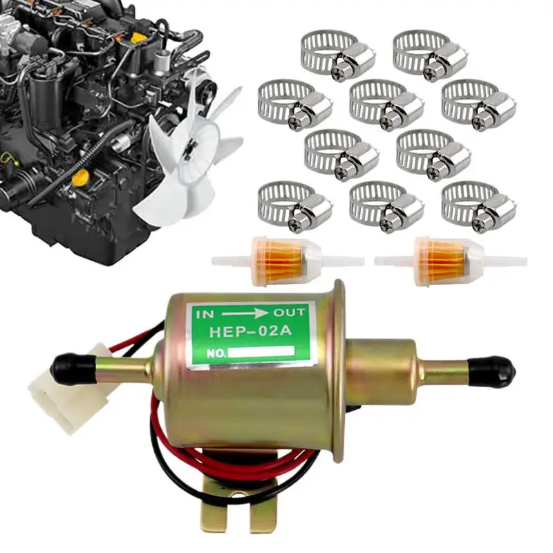 12V Pump 12V 3-6 PSI Lawn Mower Electric Pump Kit Low Pressure Carburetor Engine Pump Long-Lasting Hep-02A Inline Transfer Pump