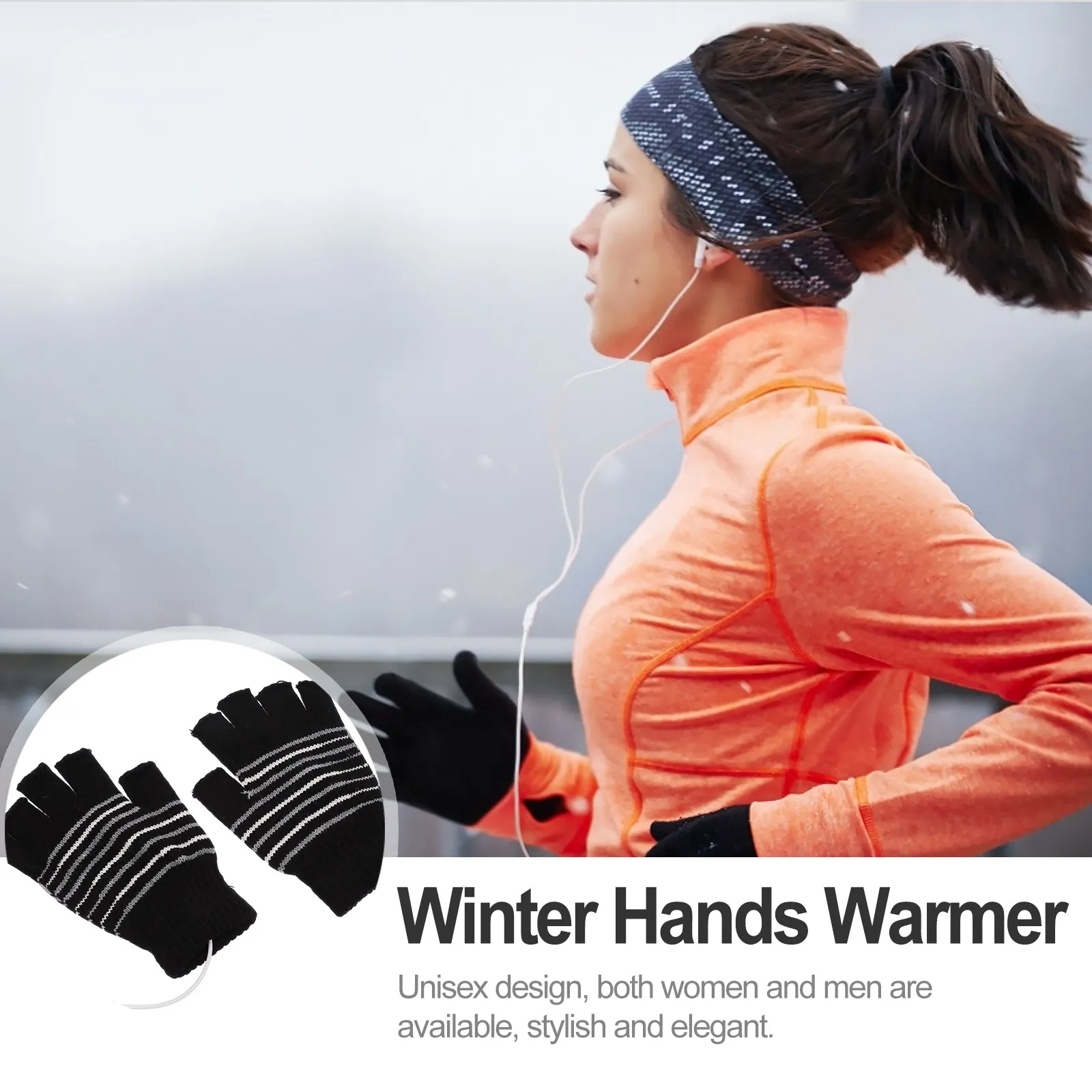 

1 Pair Usb Heated Mitten Half Finger Gloves Warm Knitting Thermal Electric Hand Warmer For Winter Outdoor Sports Skiing Cycling