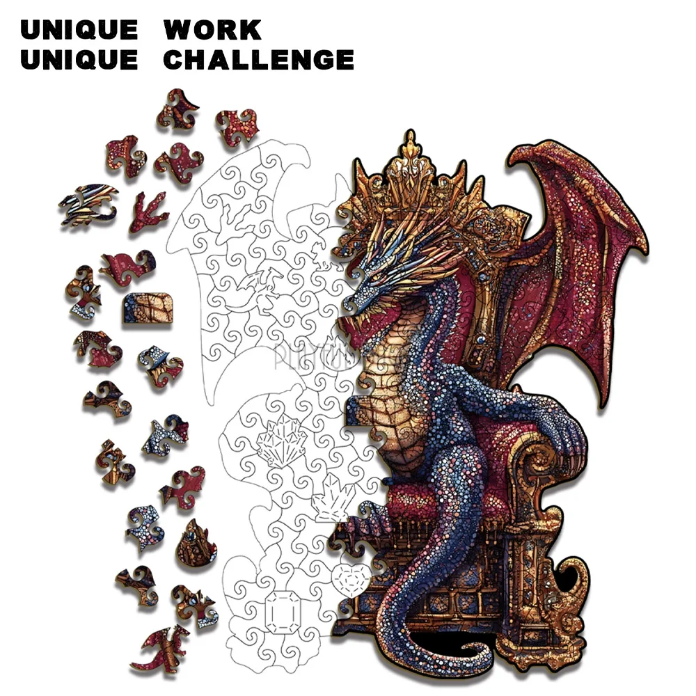 Throne Dragon Wooden Puzzle Money Bank High Difficulty Irregular Jigsaw Creative Stress Relief Toy & Unique Gift for Adults HG96