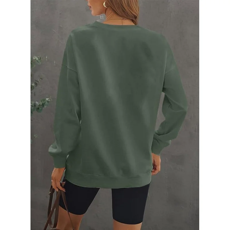 Feliz Navidad Ropa deportiva para mujer Patrón divertido Sudadera con capucha estampada Vacaciones Camiseta de manga larga Verde oscuro