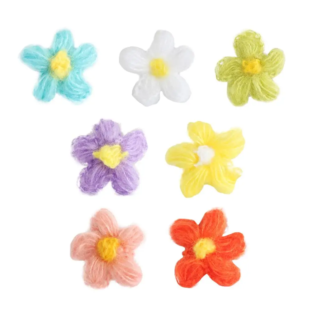 

35 Pcs Small Flower Accessories Floral Applique Delicate Patches Bag Clothes Badges Sewing Decals DIY Woolen Yarn Elegant Charm