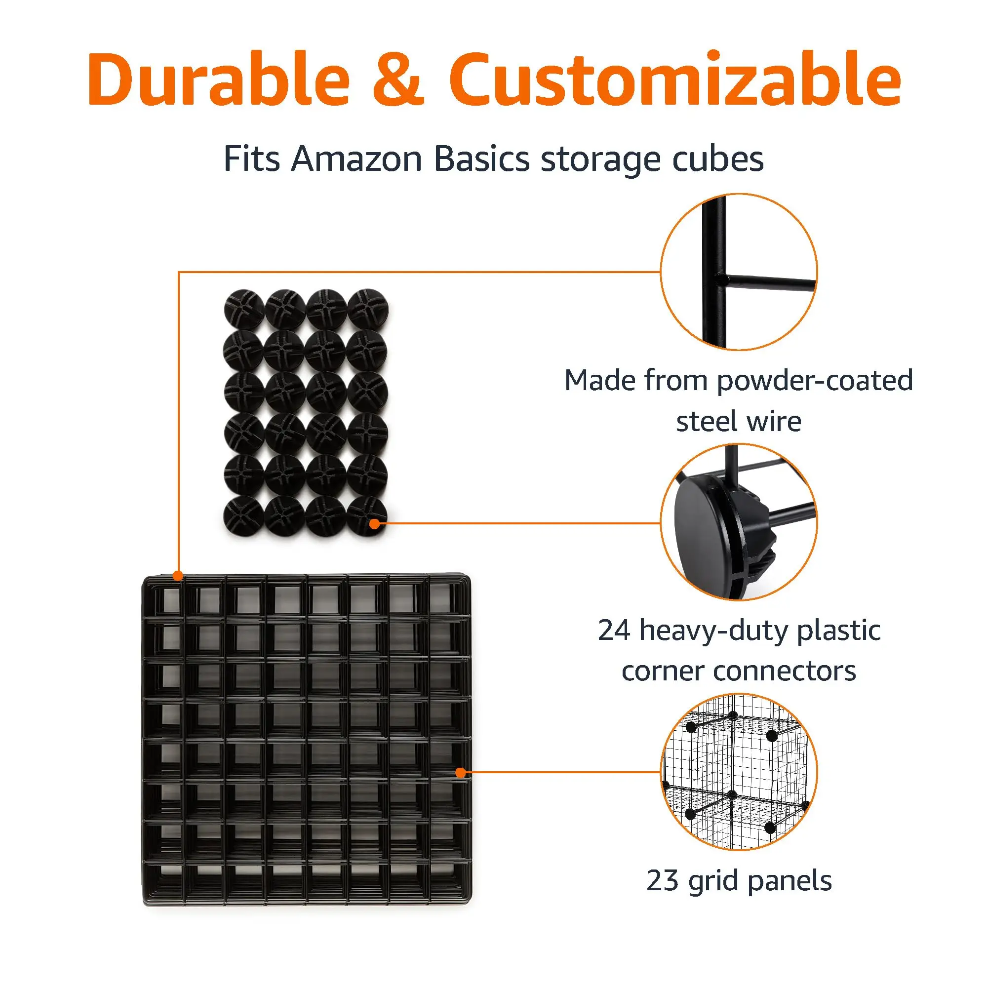 Black/White 6-Cube Wire Grid Stackable Storage Shelves 30x30cm/35x35cm/45x45cm for DIY Bookshelf Office Living Room Kitchen