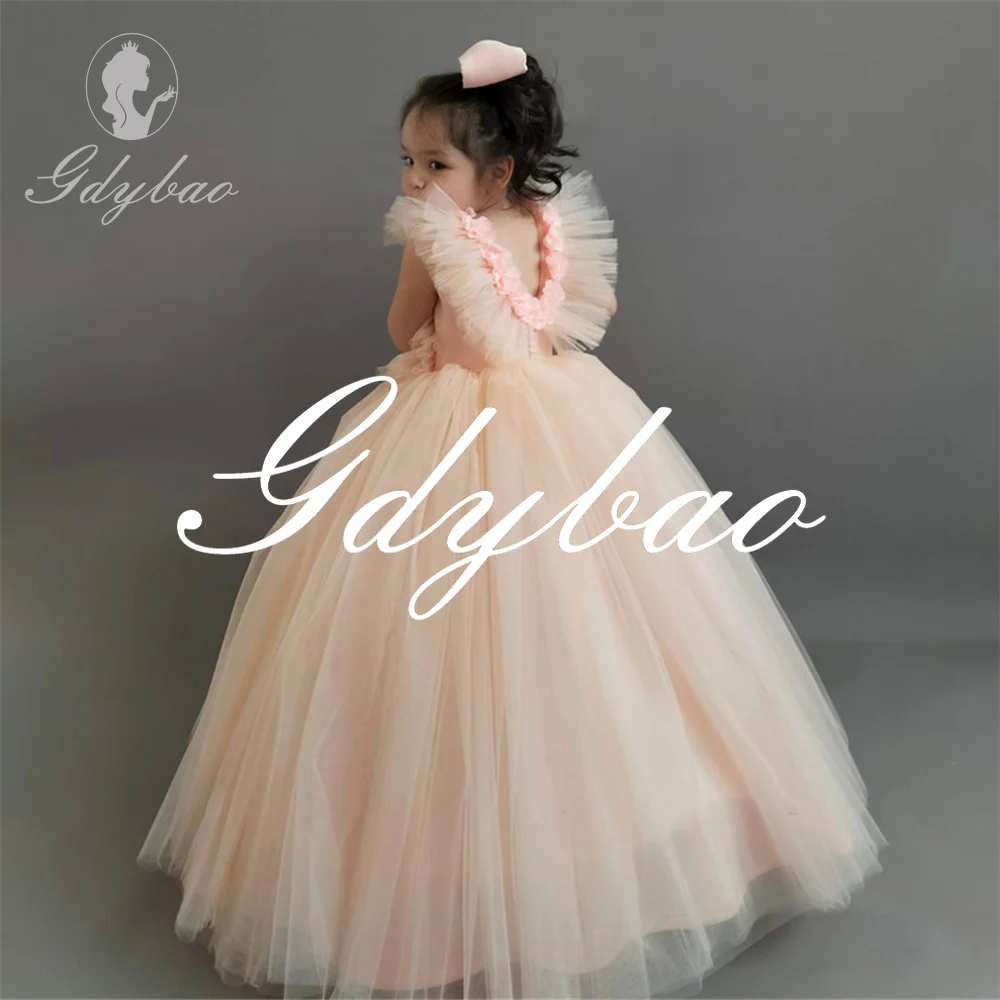 Applique Flowers Princess Dress Pleat Tulle A Line Elegant Formal Long Ball Classic First Communion Dress New 2025 Customized