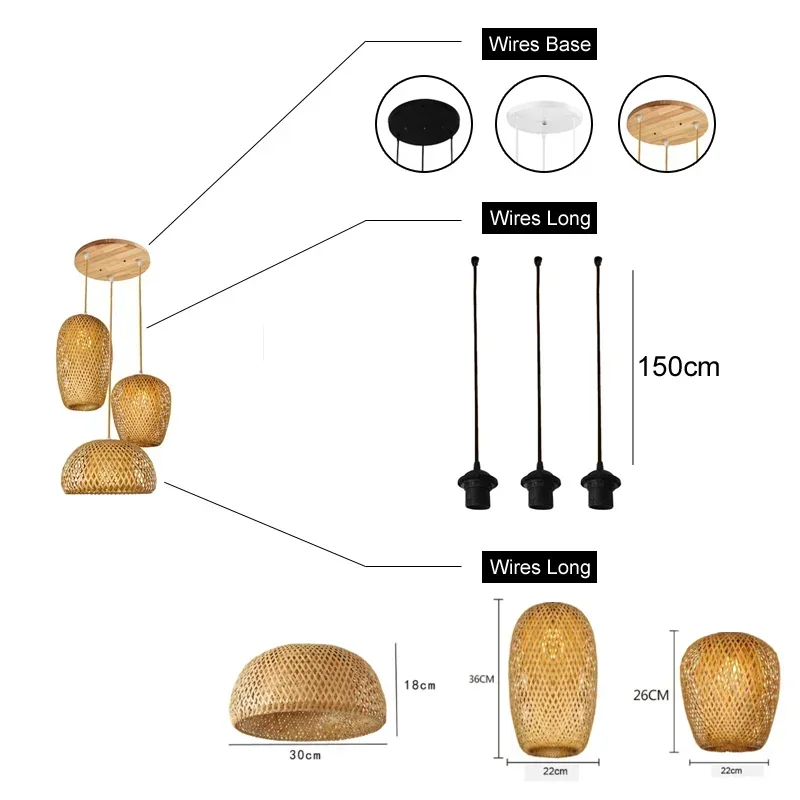 클래식 펜던트 램프 밤부오 나무 E27 샹들리에 조명 천장 조명, 거실 침실 홈 조명 장식, 3 개