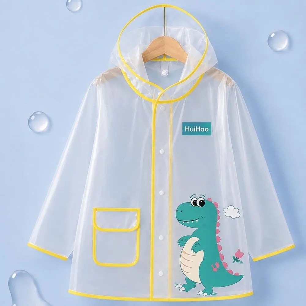 Cute EVA Kid Raincoat Waterproof Dinosaur Rain Coat Jacket Hooded Style Transparent Student Rainwear Outdoor Use