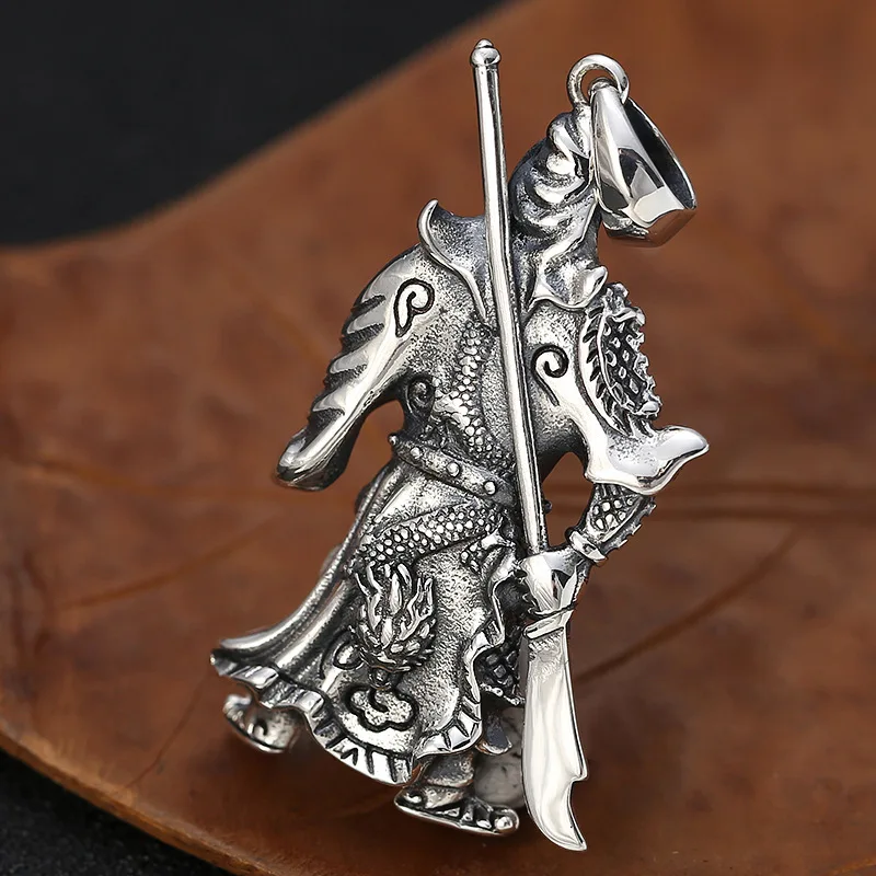 S925 Sterling Silver GuanYu Pendant Black Color Old Process Unisex Dragon Fine Jewelry FYNE388