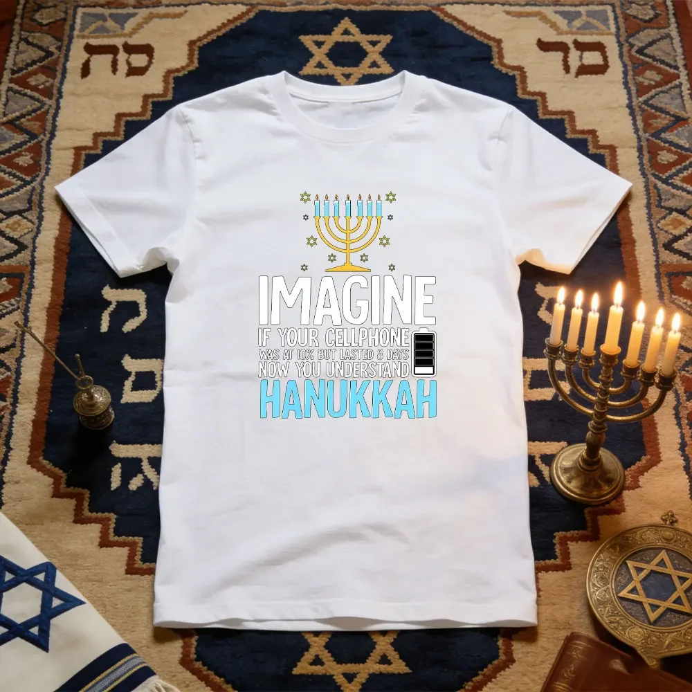 Hanukkah Imagine Your Cellphone Chanukah Jew Men Women T-Shirt Casual cotton graphic t shirts Jewish festival Short-sleev