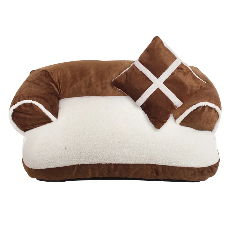 Pawstrip Luxury Pet Dog Sofa Beds With Pillow Detachable Wash Soft Fleece Cat Bed Warm Chihuahua Small Dog Bed S/M/L Dog bows