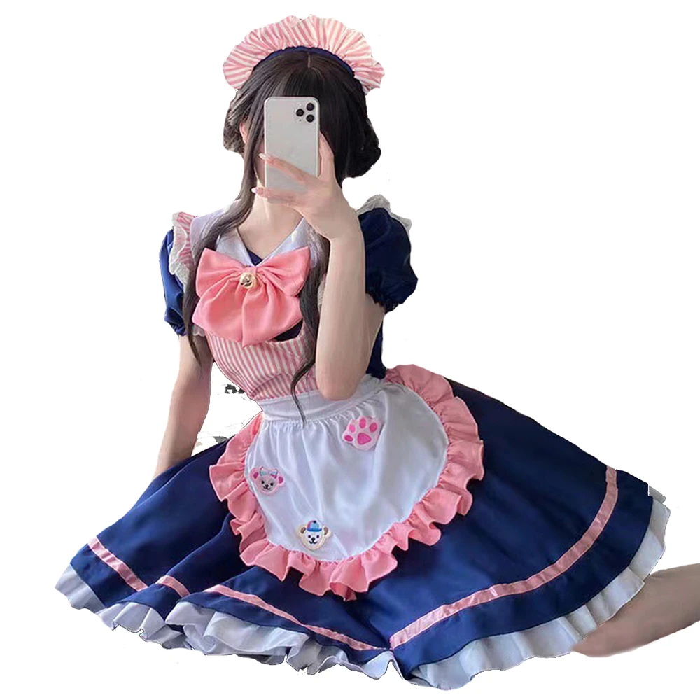 

Sweet Pink Blue Anime Maid Lolita Dress Cosplay Costume Women Plus Size Halloween Party Waitress Uniform Girl Role Play Outfits