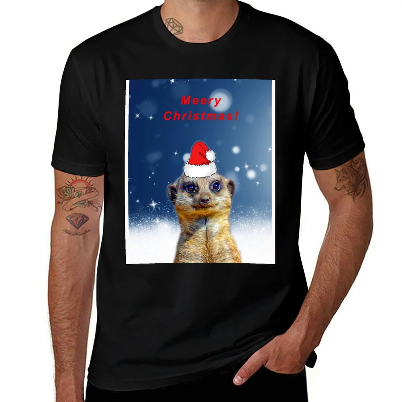 Meerkat Merry Christmas fun animals T-Shirt Athletic Fit Sports Short Sleeve Top