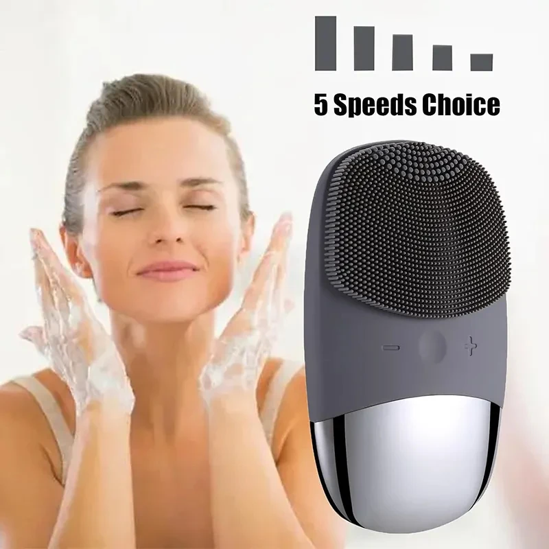 

Электрическая USB перезаряжаемая силиконовая вибрирующая щетка для очищения лица на заказ, скребок для лица, очиститель пор IPX7