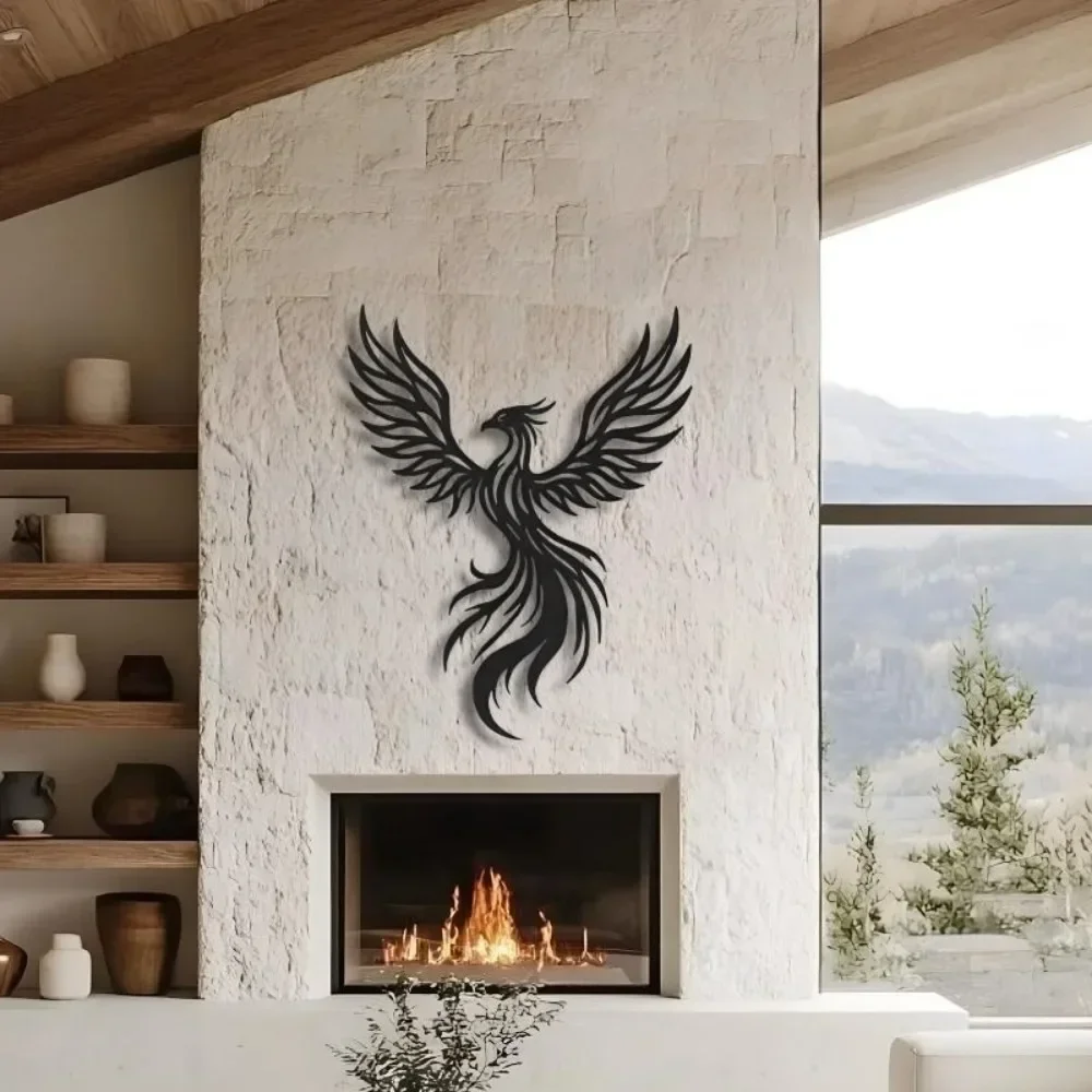 1pc Vintage Phoenix Silhouette Ironwork Metal Wall Art, DIY Hanging Wall Decor for Home, Garden, Living Room, Bedroom Interior