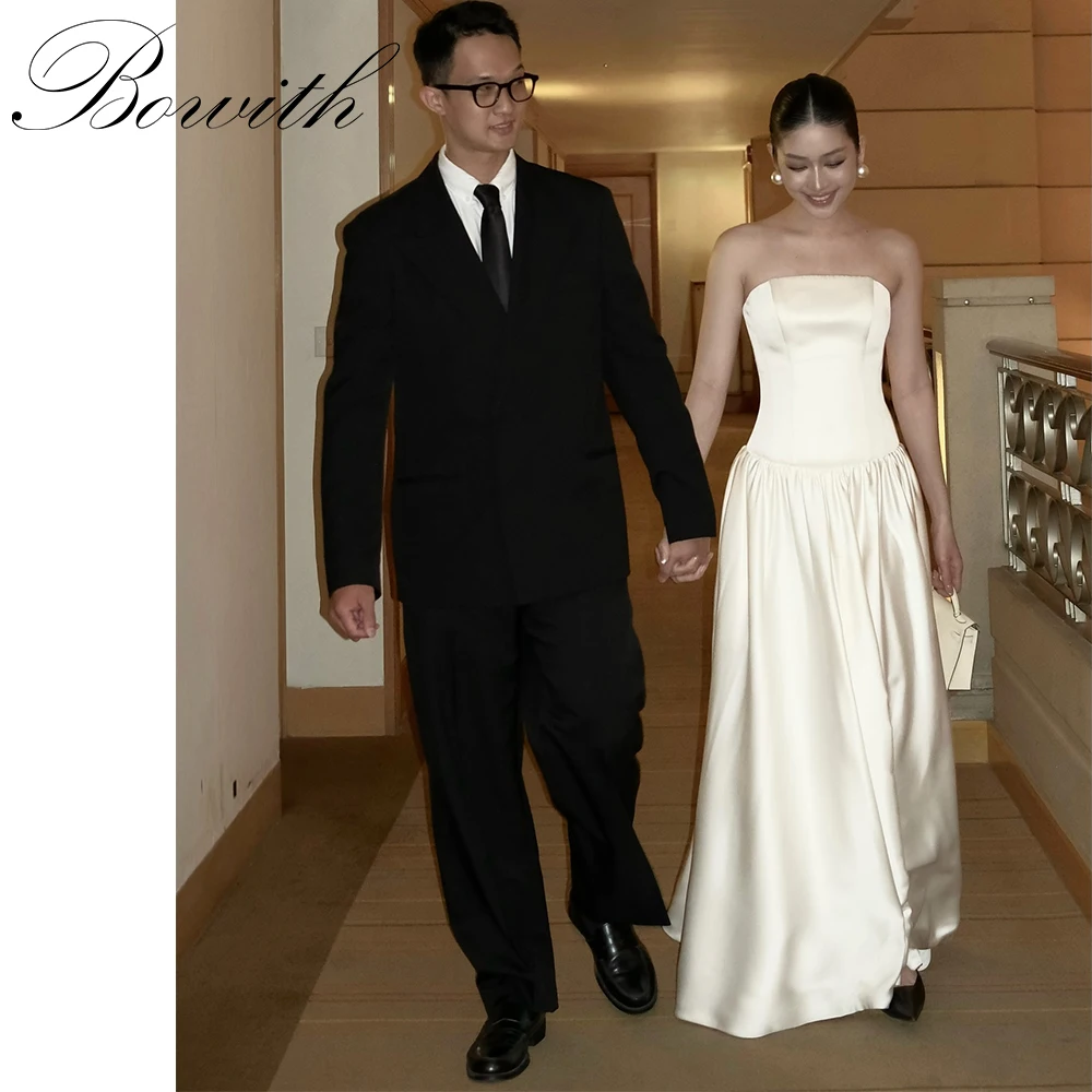 

Bowith Gorgeous Satin Evening Dresses Strapless Customized Bridal Reception Dresses Elegant Simple Korean Wedding Snap Dresses