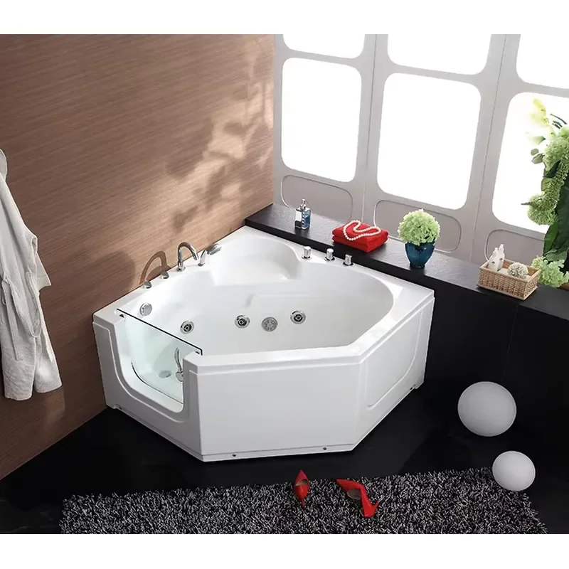 Paris EB-013 Indoor Free-Standing Walk-In Acrylic Bathtub Whirlpool Massage 8 Bubble 6 Large Jets Diamond Shape 1-2 Seating