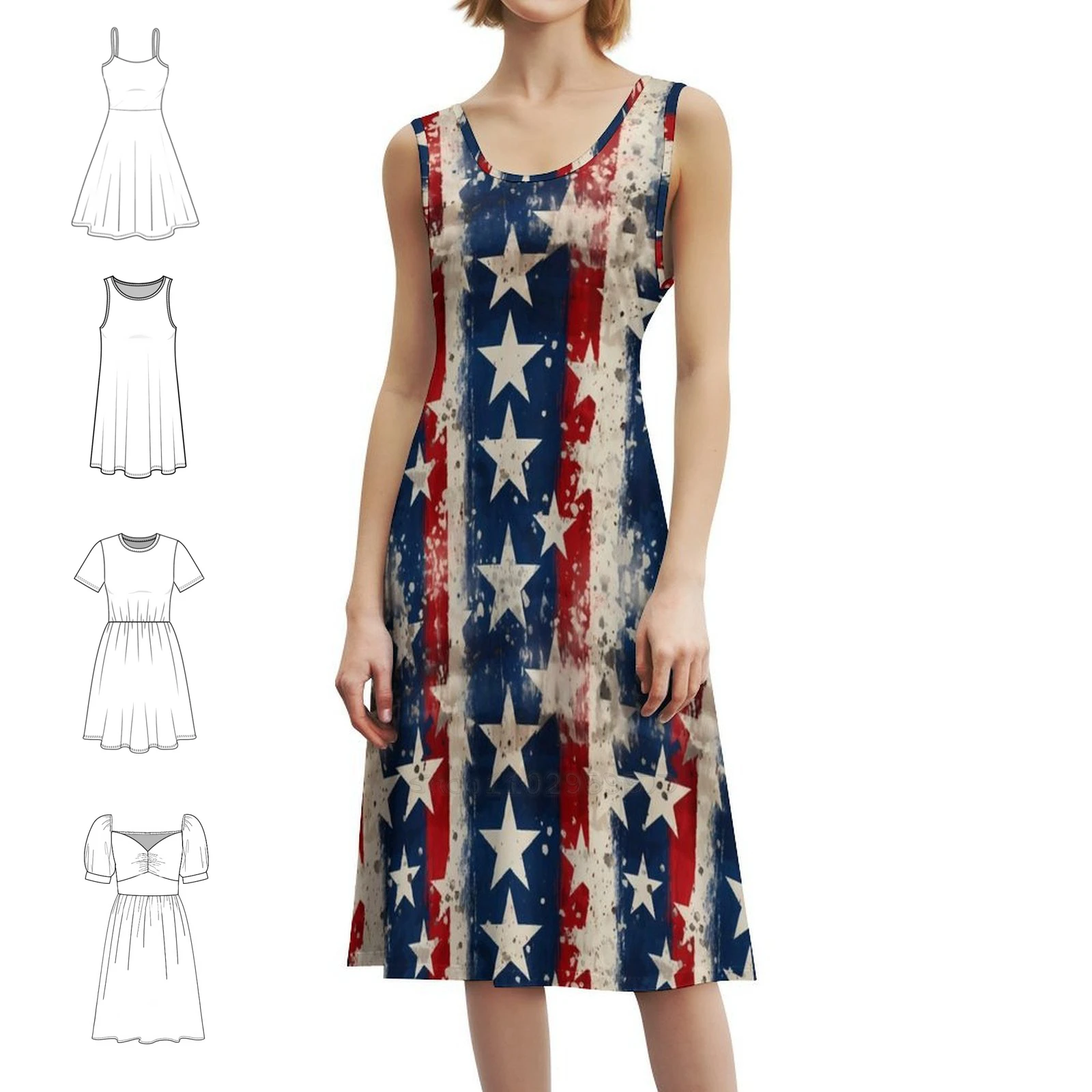 

Женское элегантное праздничное платье со звездами и полосками, патриотическое платье трапециевидной формы с короткими/длинными/без рукавов, патриотическое