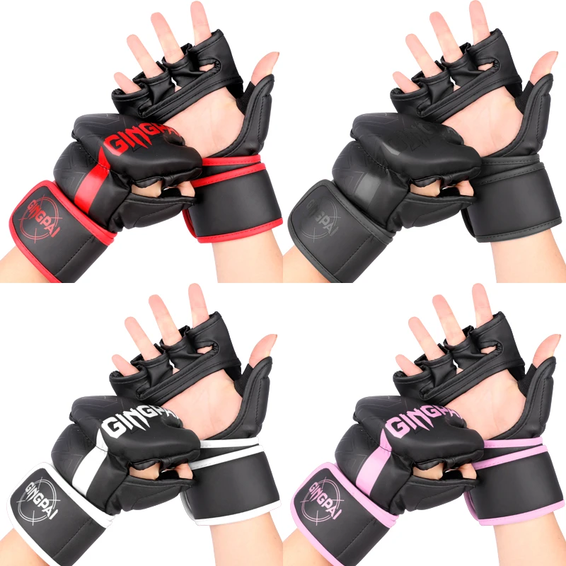 Half Finger Boxing Gloves PU Leather MMA Fighting Kick Boxing Gloves Karate Muay Thai Training Workout Gloves Men