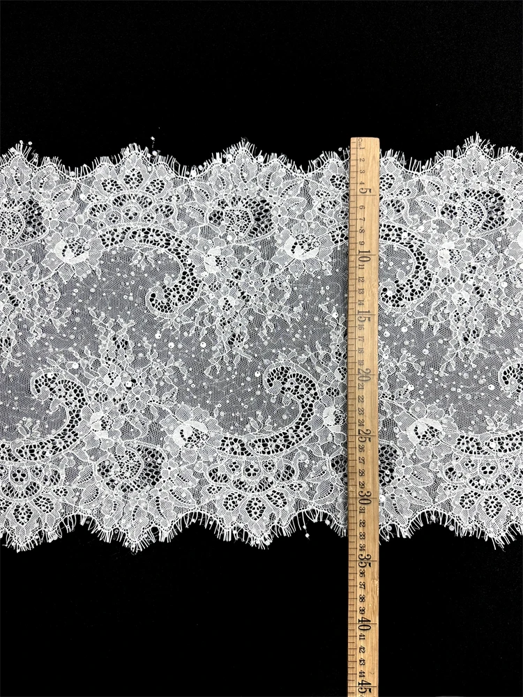 

3M довольно красивый белый уникальный дизайн, вышитая сетчатая кружевная сетка с блестками, бусины цвета слоновой кости, высококачественная ткань для вечернего платья