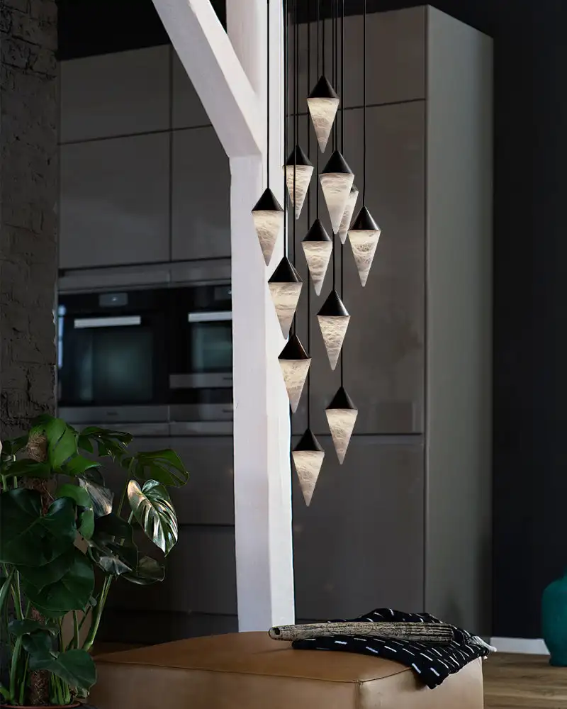 

BOSSEN Light Luxury American Style Chandelier Cone Marble Ceiling Light Dimmable Pendant light for Villa Hotel with White Body