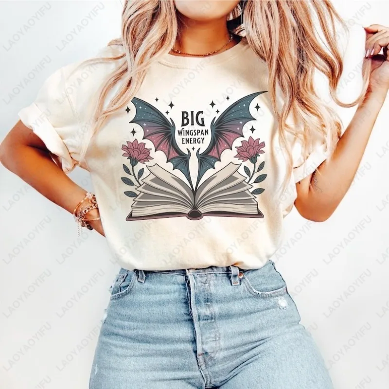 

Big Wingspan Energy Tee Book Dragon Rider Tee Gift for Reader Romantasy Fairy Wings Bookish Unisex Cotton Tshirts Ropa Mujer