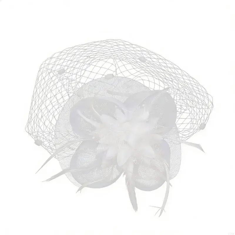 Eye Catching Fascinator Hat With Shimmering Pearls And Sheer Tulle Net Y166