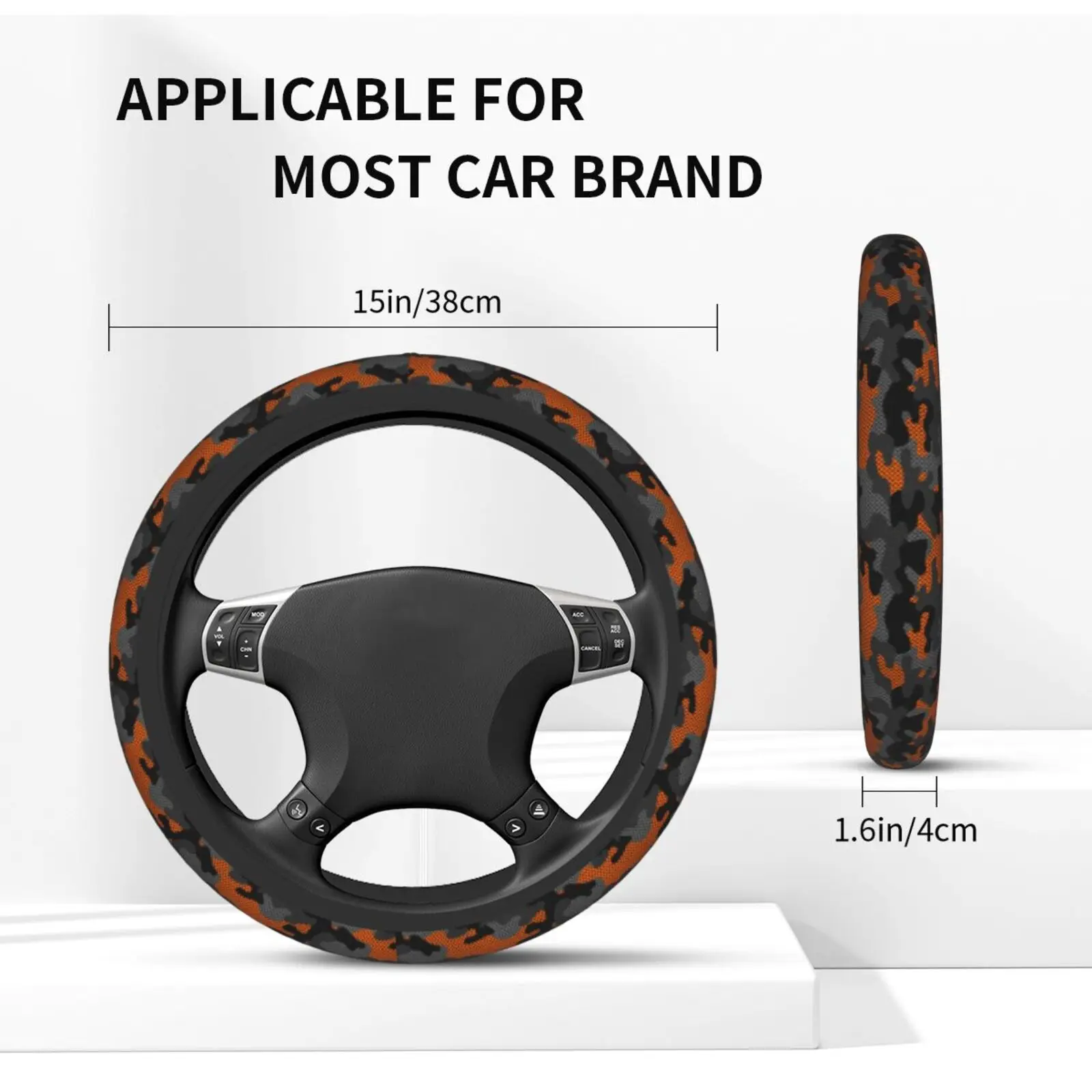 Hunter Orange Camouflage Car Steering Wheel Cover 37-38 Non-slip Camo Military Fashion Car-styling Car Accessories - view 4