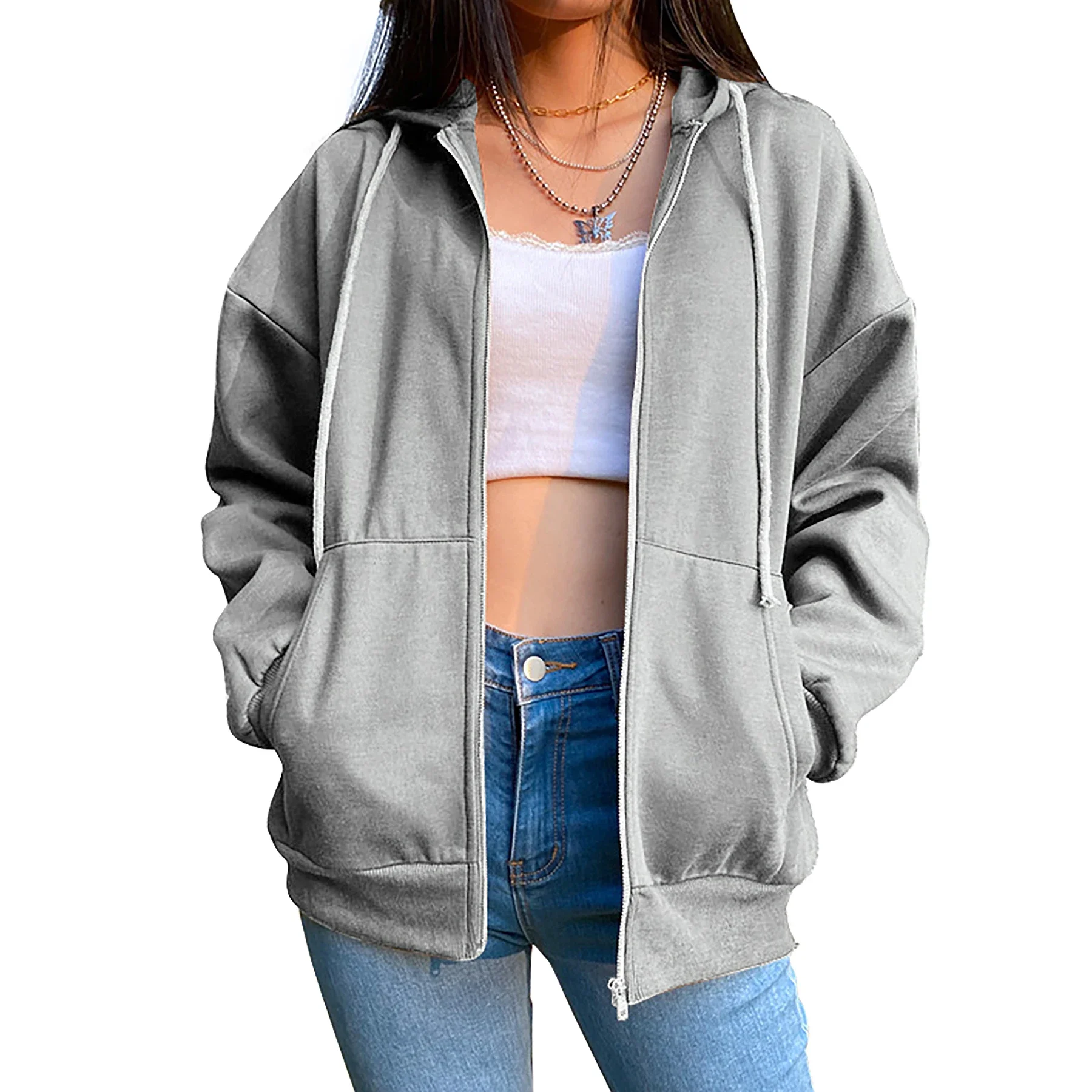 2024 Womens Sweatshirt Zipper Cardigan Hoodie Fashion Casual Versatile Solid Color Coat Fitness Sport Jogging Lady Top Clothing