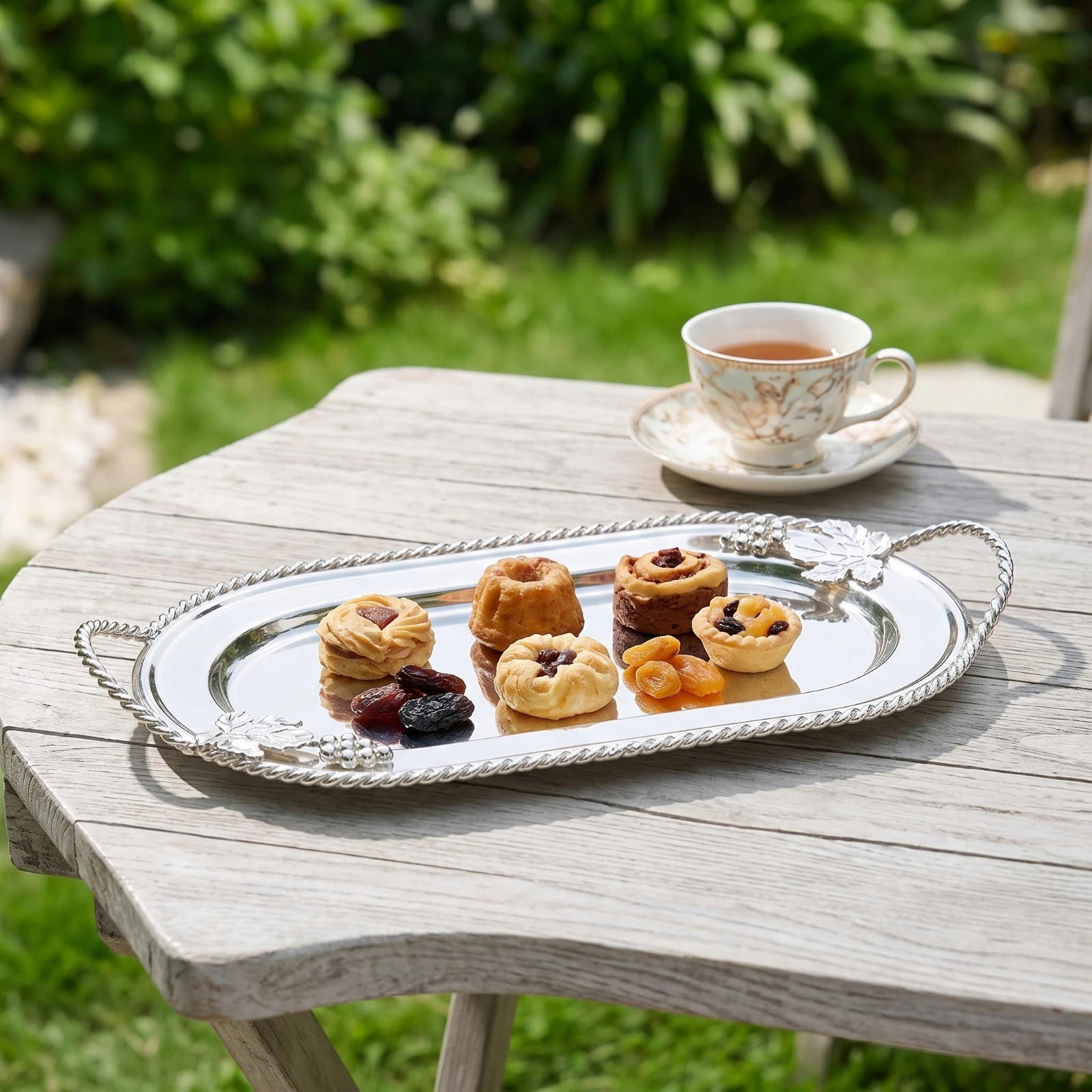 Decorative Tray with Rope Border Silver-Toned Serving Platter Vanity Tray Oval-Rectangular Reflective for Hosts, Tea Service