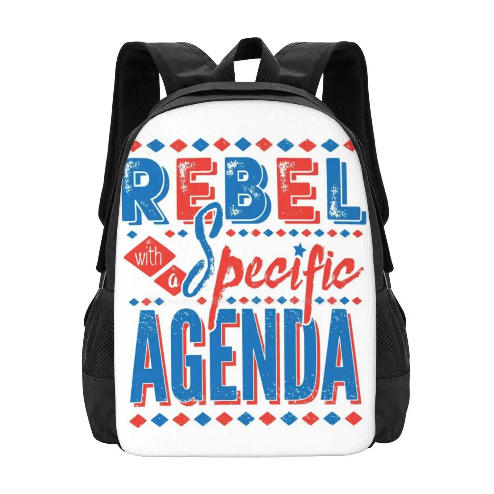 

Rebel Pattern Design Bagpack School Bags Rebel Typography Type Lettering Distressed Quote Words Red Blue Irony Humour Funny