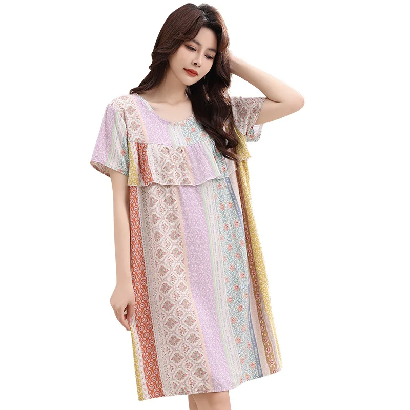 Anti Convex Point Sleeping Dress For Women In Summer, New Large Cotton Silk Dress, 2024 Cool Feeling Loose  Home Clothing Female