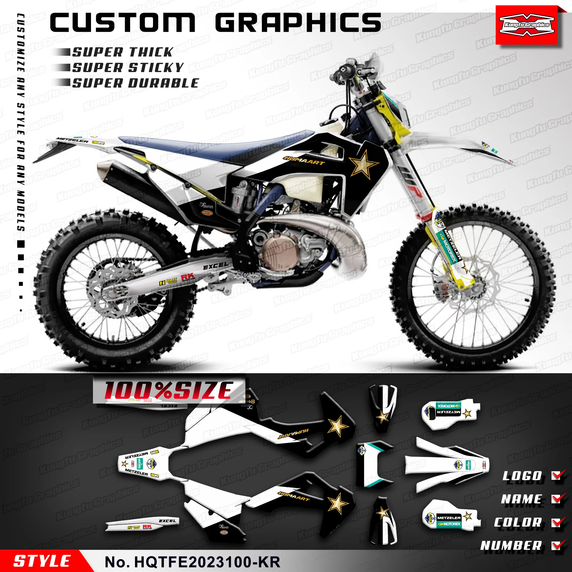 KUNGFU GRAPHICS Racing Graphics Vinyl Decal for Husqvarna TE FE TC FC TX FX FS 2019 20 21 22 2023, Dirtbike Sticker Kit