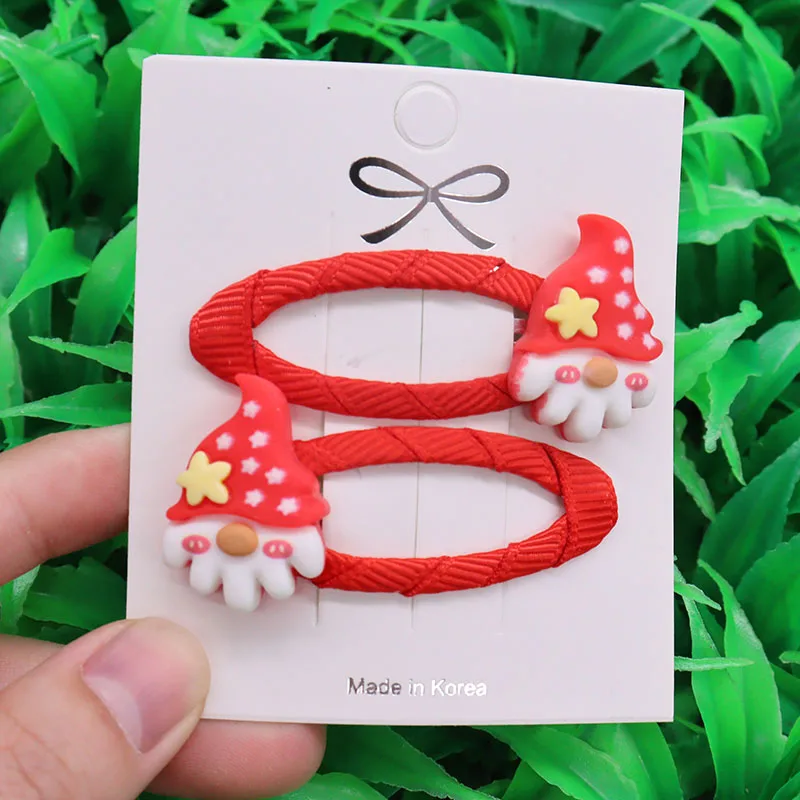 2pcs Christmas Gingerbread Man Elk Bear Sock Girls Hair Clips Cute Hair Claws Kids Sweet Hairpin Cartoon Hair Accessories Gift