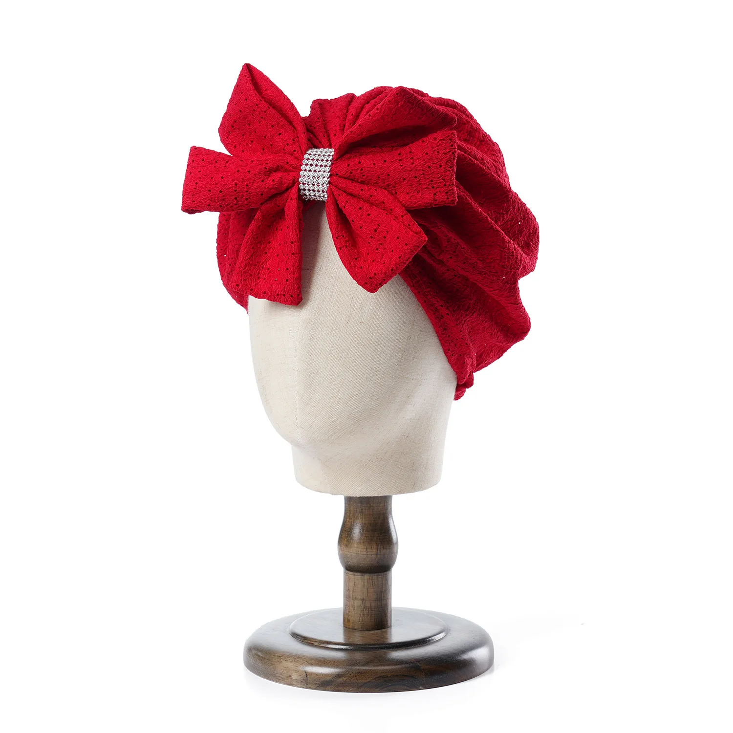 Frauen Mode Bögen Hut Motorhaube Einfarbig Hohl Atmungsaktive Mesh Sheer Hut Mädchen Geknotet Turban Kopf Wraps Beanie Cap – Detail 7