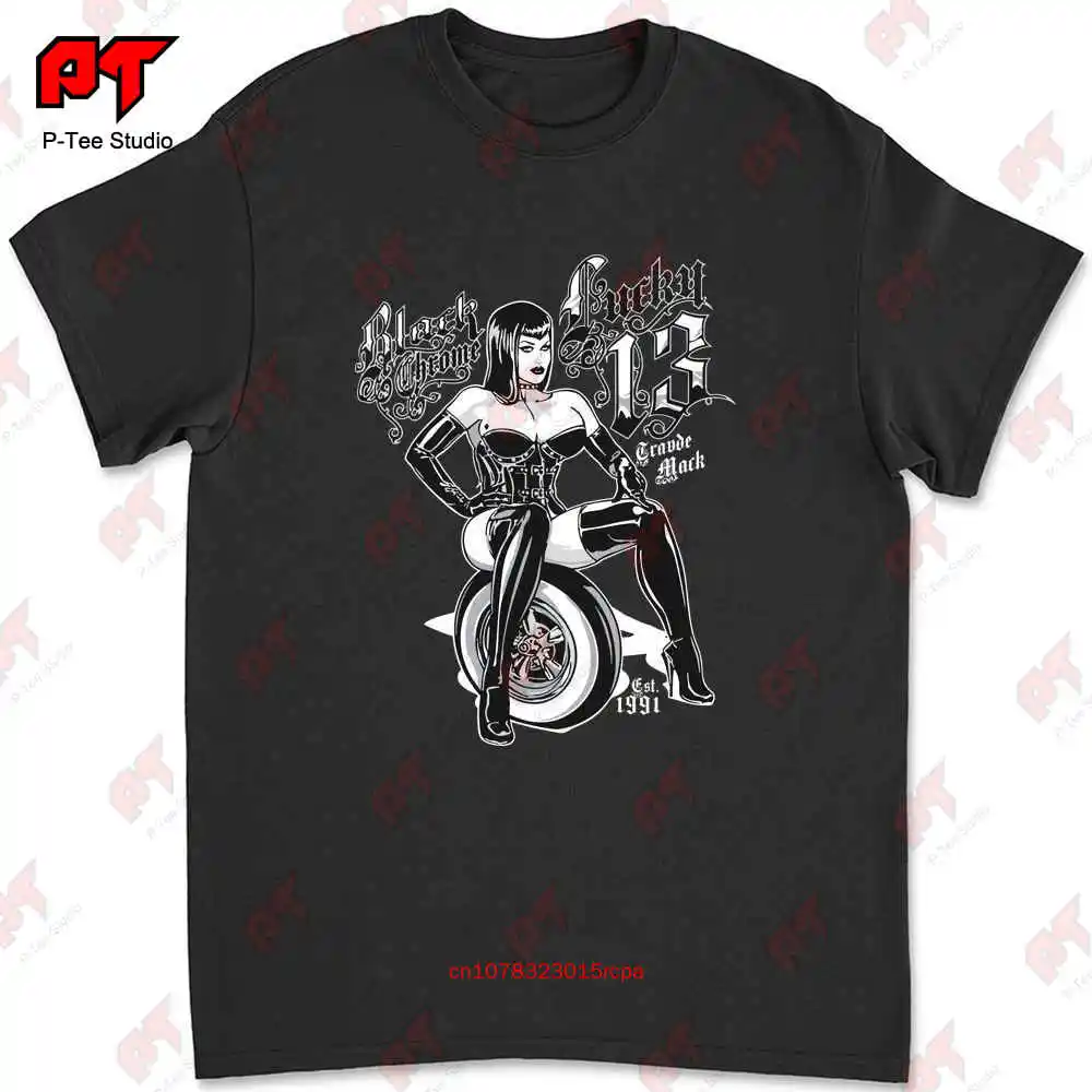 Lucky 13 Natasha Biker Motorcycle Tattoo Black Chrome Mens T Shirt Lm1000Ns G283