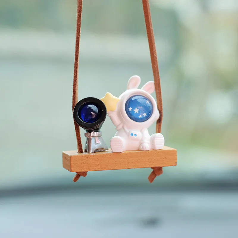 Rabbit Astronaut Series Car Interior Miniature Ornament Accessories Rearview Mirror Pendant Cartoon Cute Figurine Decor Toys
