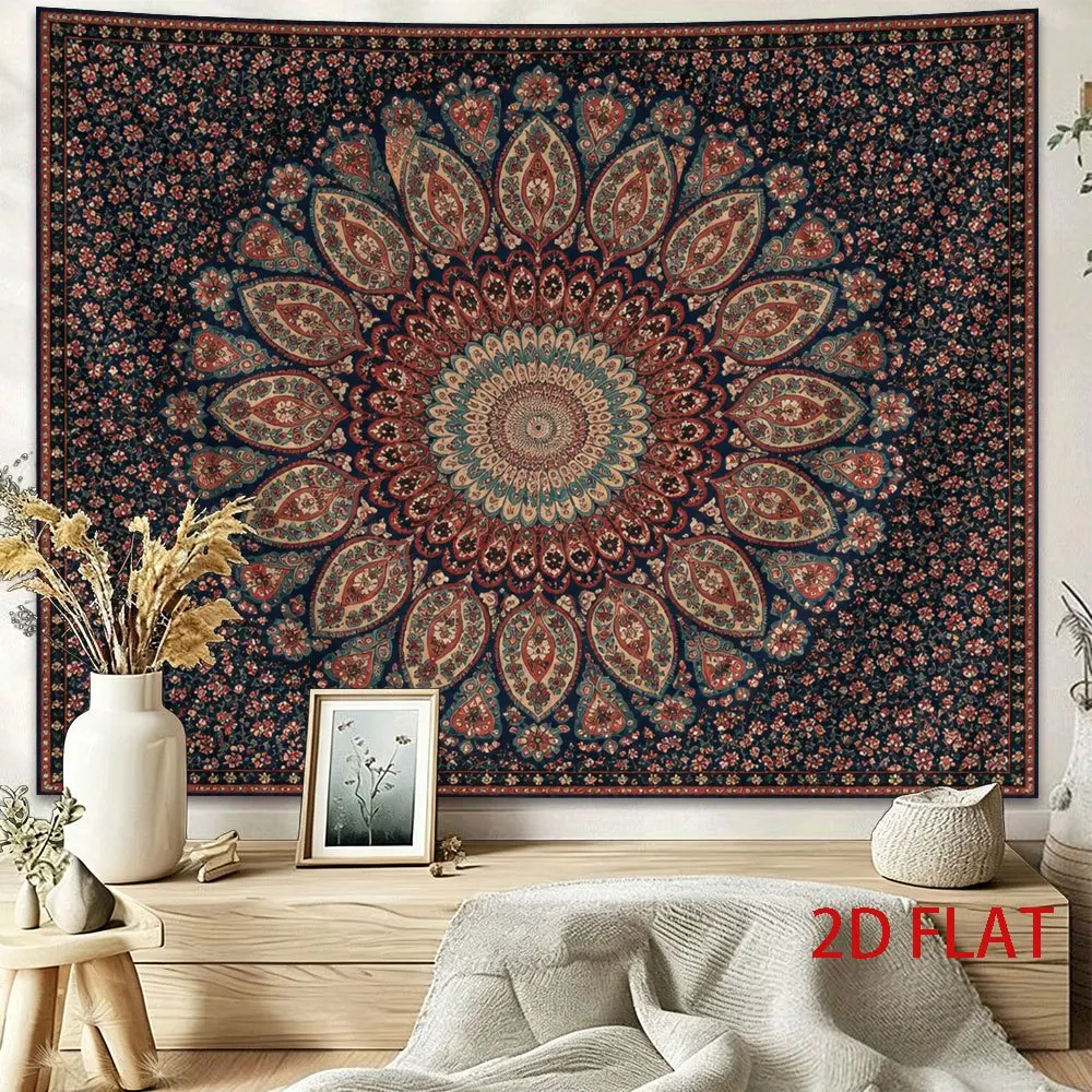 Boho Paisley Mandala Tapestry, Intricate Vintage Floral Ethnic Print, Bohemian Art Wall Hanging for Living Room Home Decorations