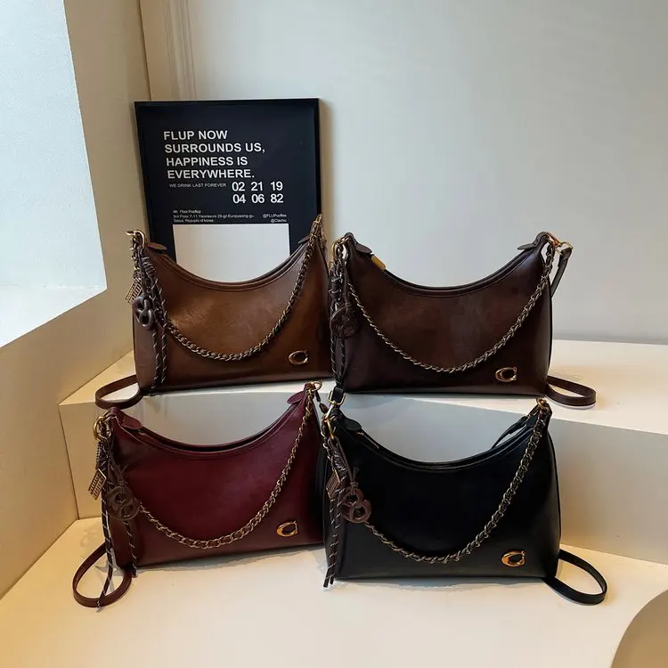 

Новая высококачественная женская сумка-тоут в стиле ретро 2026 года, вместительная, простая, модная, с цепочкой, на плечо, универсальная, через плечо