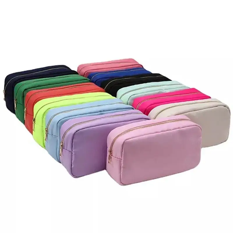 Bolsa impermeable de nailon para cosméticos, bolsa de aseo de viaje de gran capacidad, Parche de chenilla, rosa, 17 colores, gran oferta