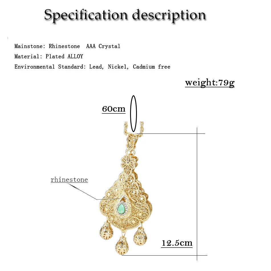 Sunspicems Gold Color Dubai Bijoux Women Pendant Necklace Sweater Chain Morocco Ethnic Bride Wedding Jewelry Bridesmaid Gift