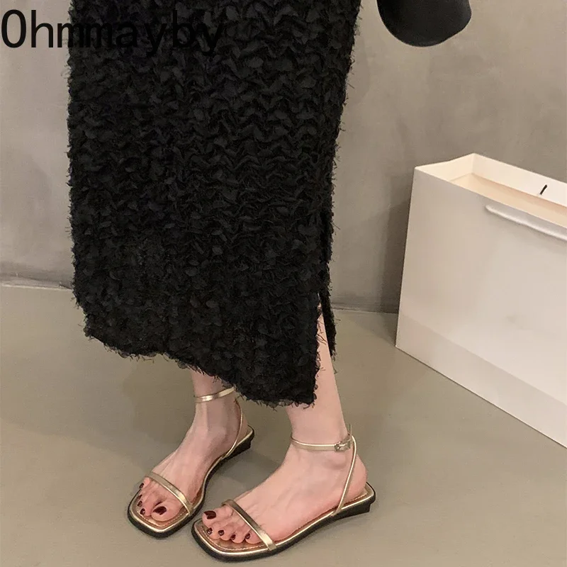 Designer Beach Women Sandals Fashion Narrow Band Flats Shoes Summer Casual Party Dress Female Sandals