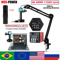 4K 48MP Electronics Digital Microscope Full HD 1080P HDMI USB Video Camera 150X Zoom Lens For Welding PCB Soldering Repair Phone