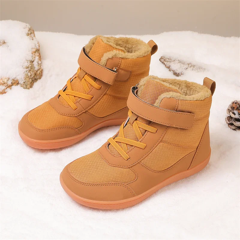 Children\'s winter snow boots for boys and girls, wide toe barefoot snow boots, children\'s high-top cotton shoes, sneakers